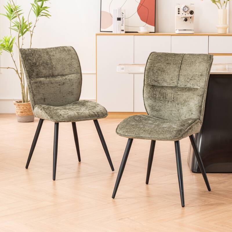 Dining Chairs Set of 2, Armless Kitchen Chairs, Soft Cushion - Dark Green
