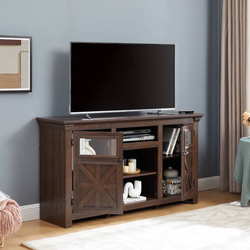 Farmhouse TV Stand with Storage, 2-Door Media Console, Barn Style Cabinet, Modern Entertainment Center, 60"