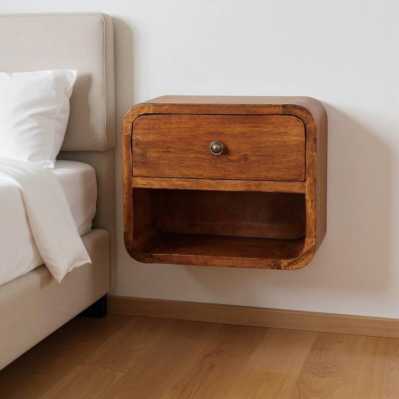 HomeRoots 12" Chestnut Solid Wood One Drawer Floating Nightstand - Chestnut - 1-drawer