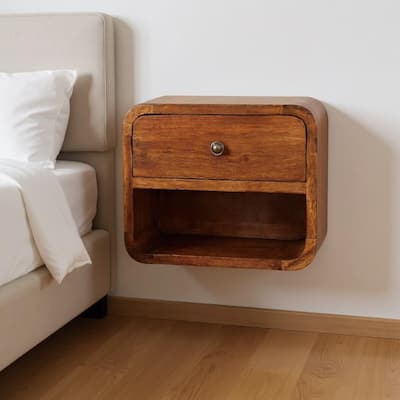 HomeRoots 12" Chestnut Solid Wood One Drawer Floating Nightstand