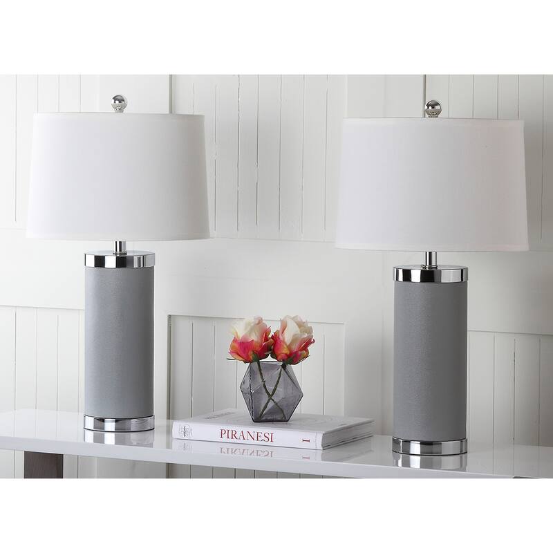 SAFAVIEH Lighting Karie 26-inch Leather Column Table Lamp (Set of 2) - 14"x14"x25" - 14"Wx14"Dx25"H