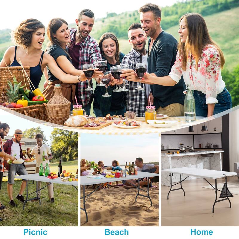 Patio Dining Table Bi-Folding Portable Table Lightweight Foldable Large Camping Table for Indoor Outdoor Picnic Backyard