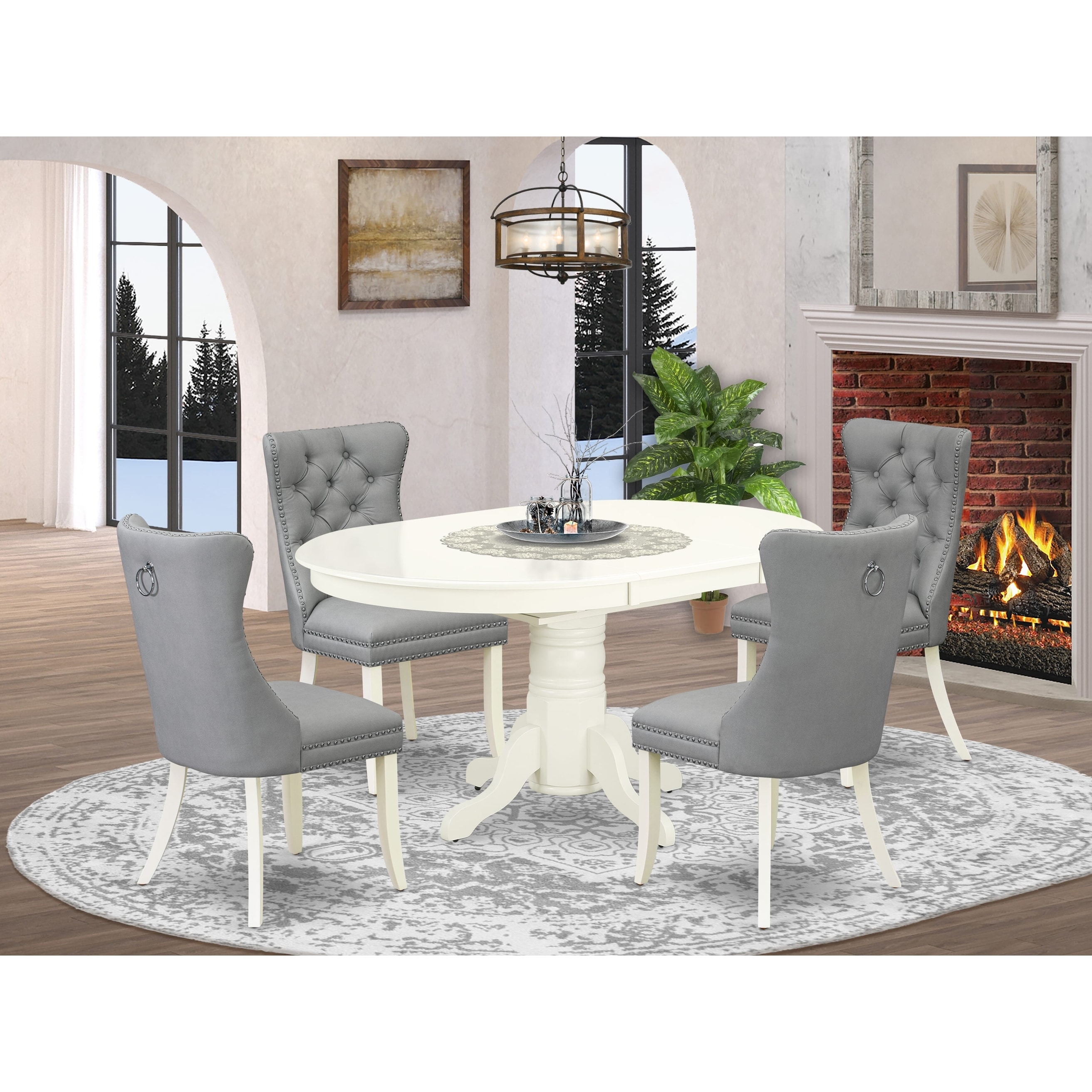 East West Furniture Dining Set Contains an Oval Kitchen Table and