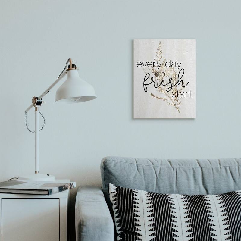 Stupell Everyday Fresh Start Quote Text Script Gold Black Nature Canvas Wall Art