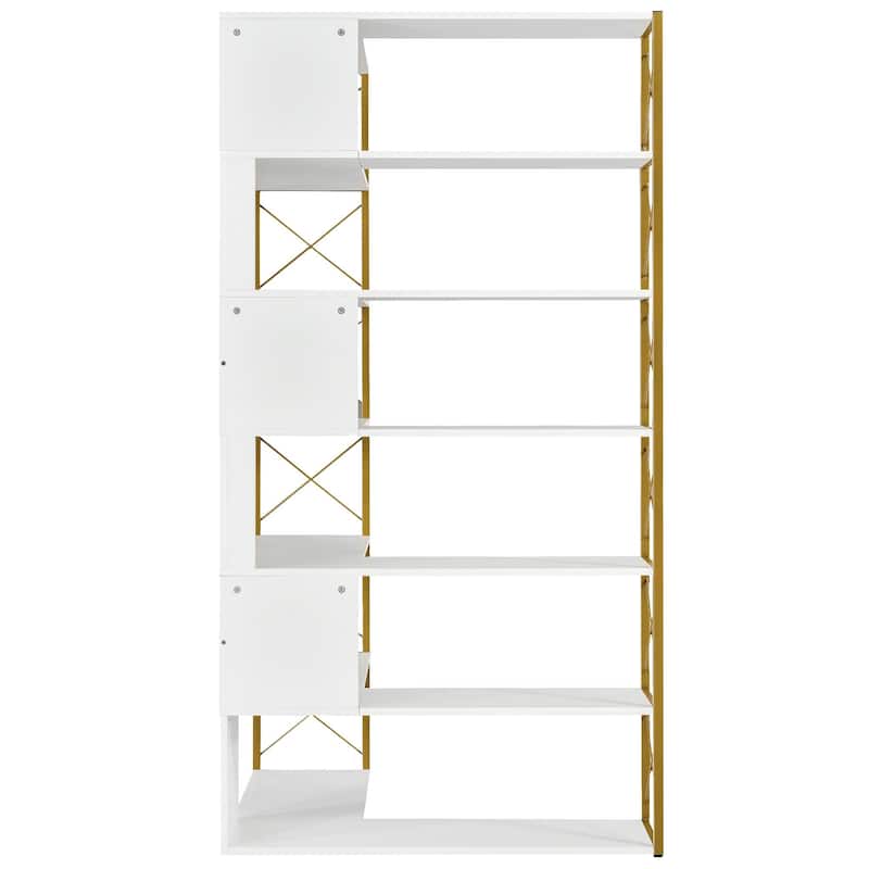 Industrial 7-Tier Bookshelf, L-Shaped Corner Bookcase with Metal Frame
