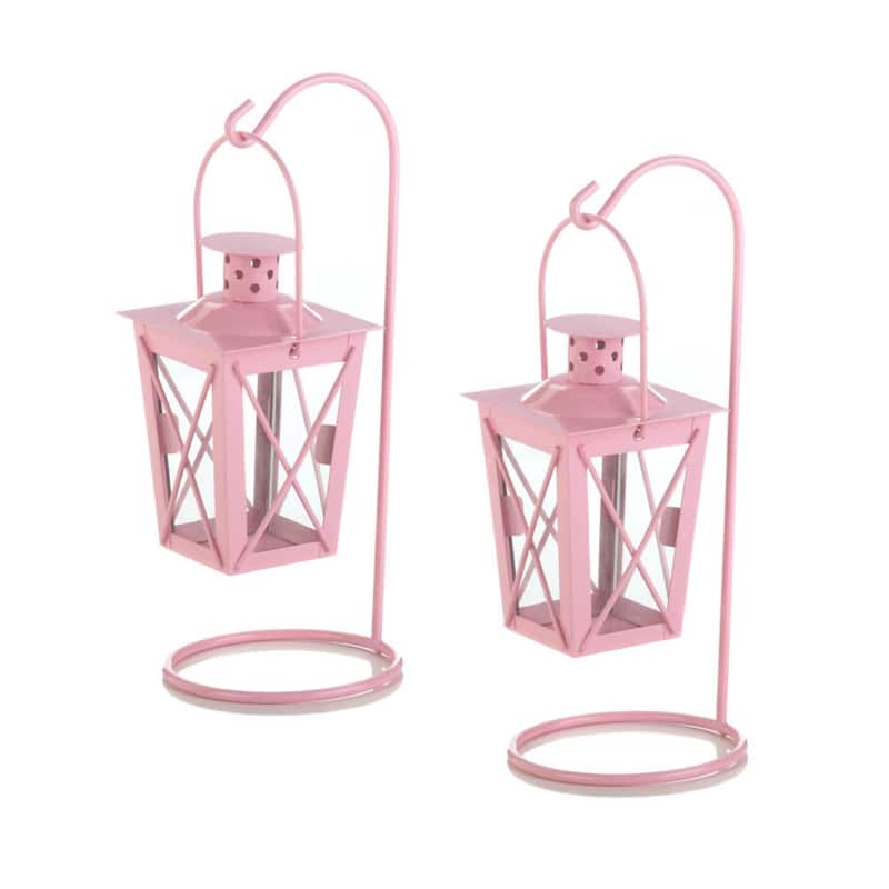 Set of 2 Pink Railroad Contemporary Hanging Lanterns 9"