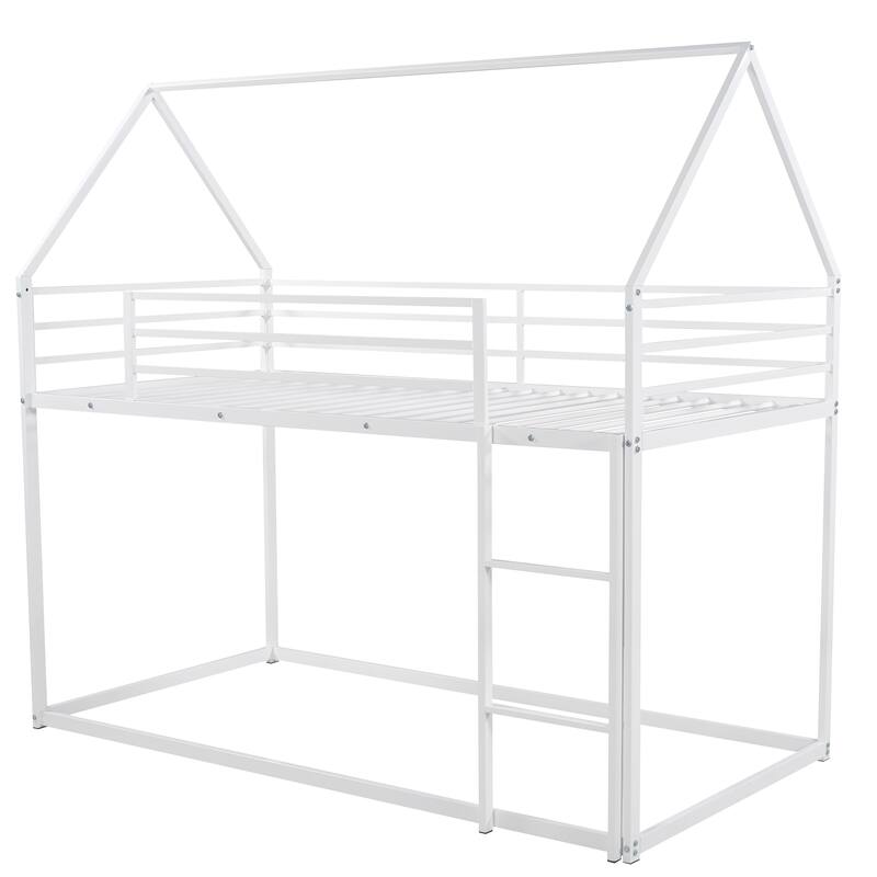 Twin Metal House Bunk Bed with Slide, Ladder, and Guardrail