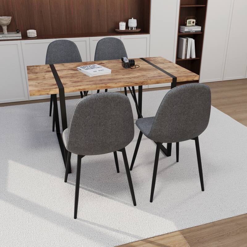 Modern Style 5-Piece Dining Set with Rectangular MDF Dark Wood Table and 4 Round Corner Suede Dining Chairs