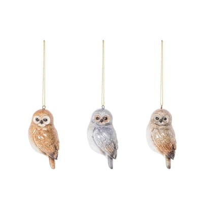 Owl Ornaments Set of 3 - 1.5" x 1.5" x 3.15"