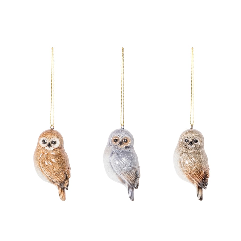 Owl Ornaments Set of 3 - 1.5" x 1.5" x 3.15"
