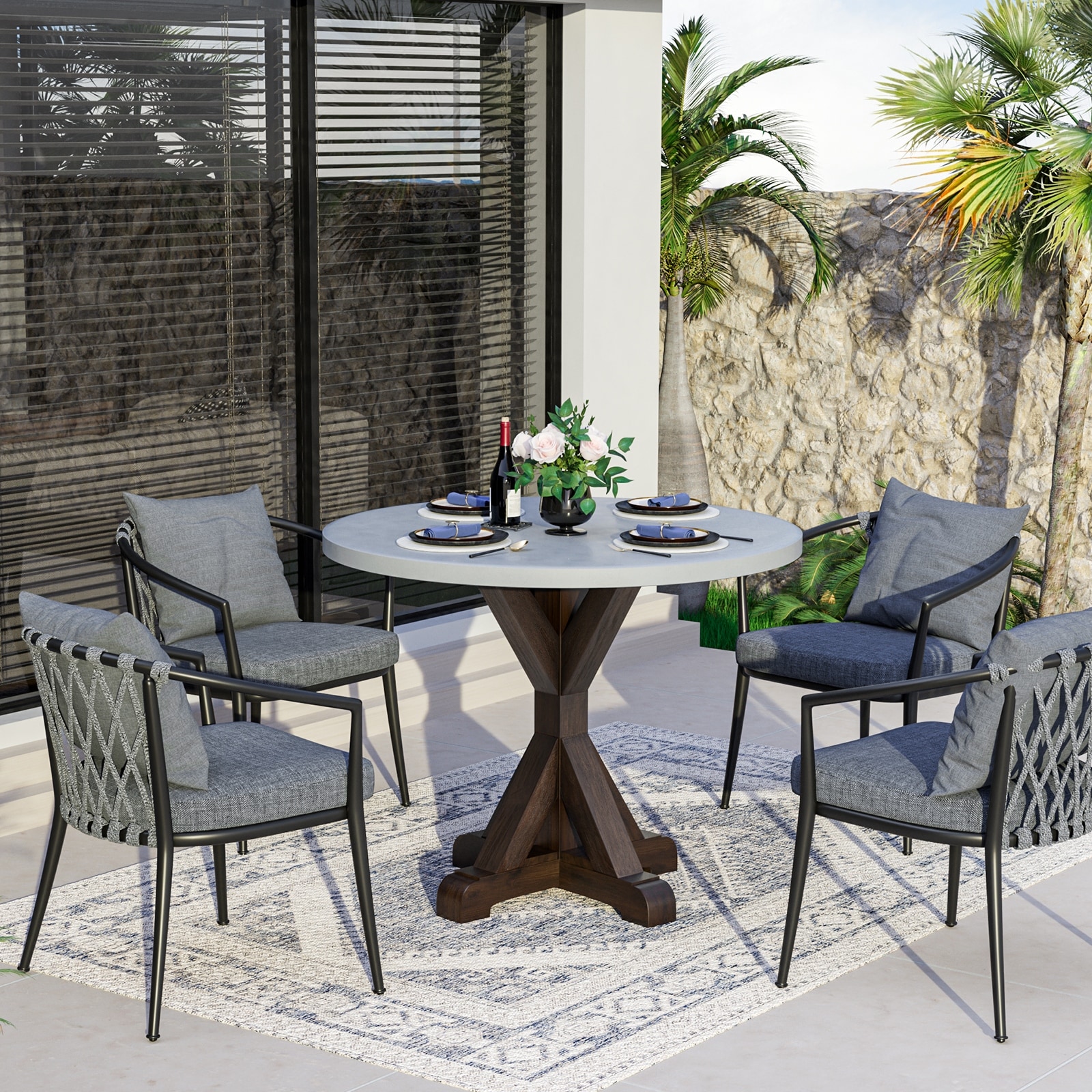 COSIEST Farmhouse Grey Round Dining Table with Pedestal Base(Color Options)