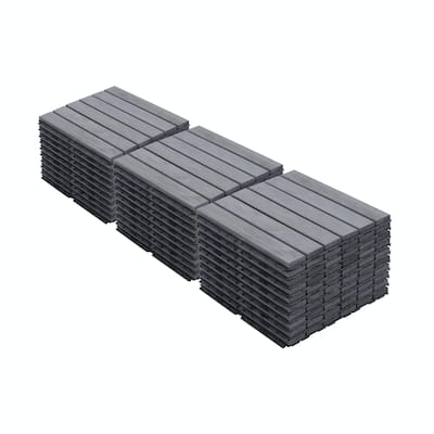 Interlocking Deck Tiles Striped Pattern, 12" x 12" Light Gray Acacia Hardwood Outdoor Flooring