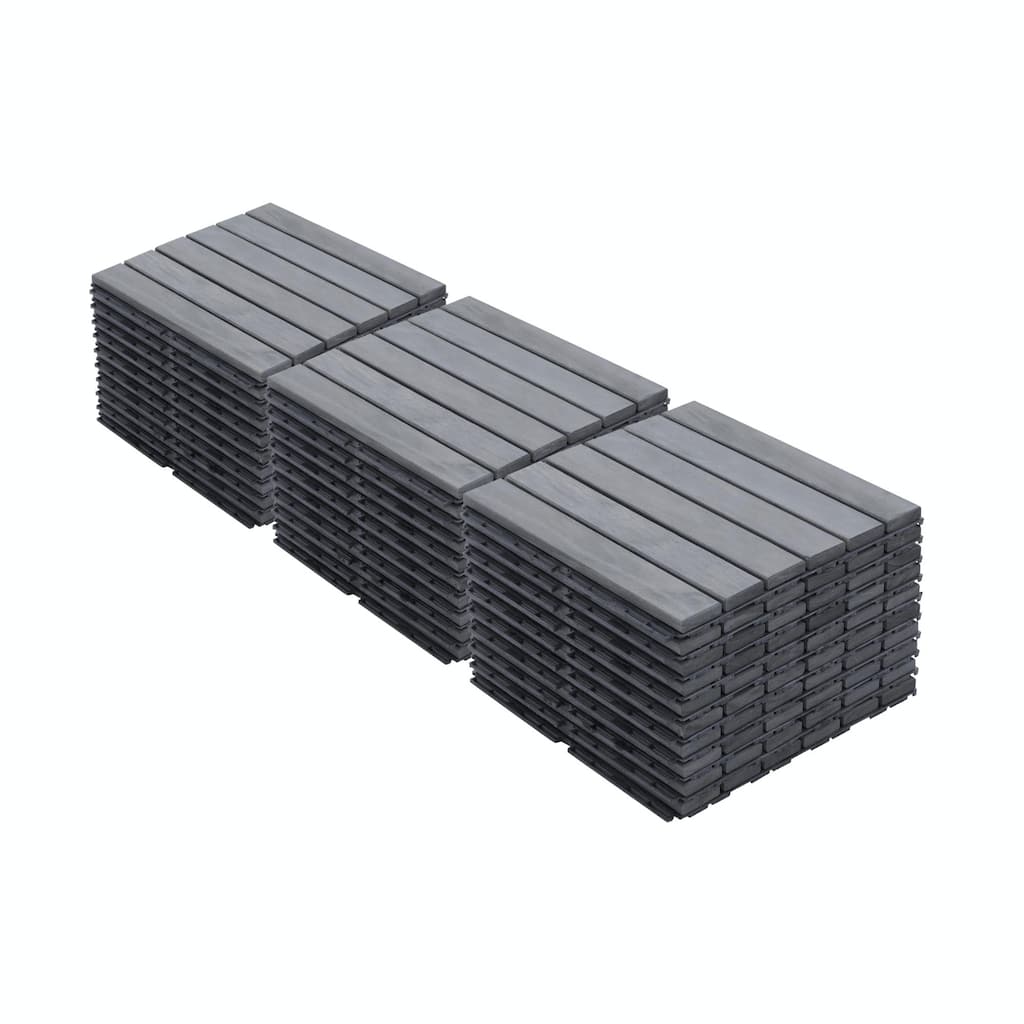 Interlocking Deck Tiles Striped Pattern, 12" x 12" Light Gray Acacia Hardwood Outdoor Flooring
