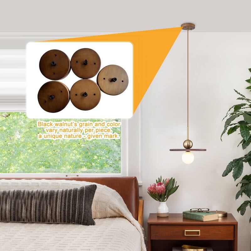 Modern Walnut Flying Saucer Pendant Light for Kitchen Island Lighting - Dia.12-in