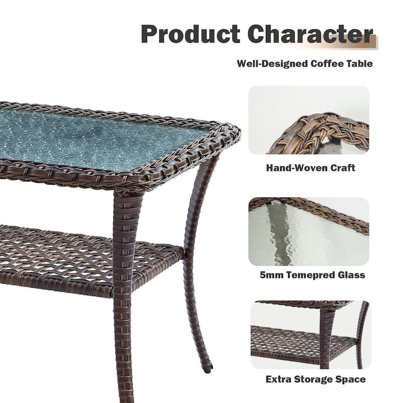 Patio Wicker Side Table Outdoor -Brown