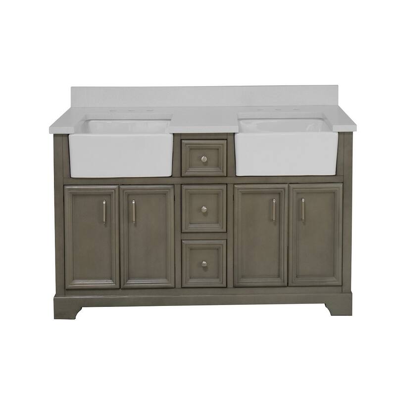 KitchenBathCollection Zelda 60" Double Farmhouse Vanity with Quartz Top