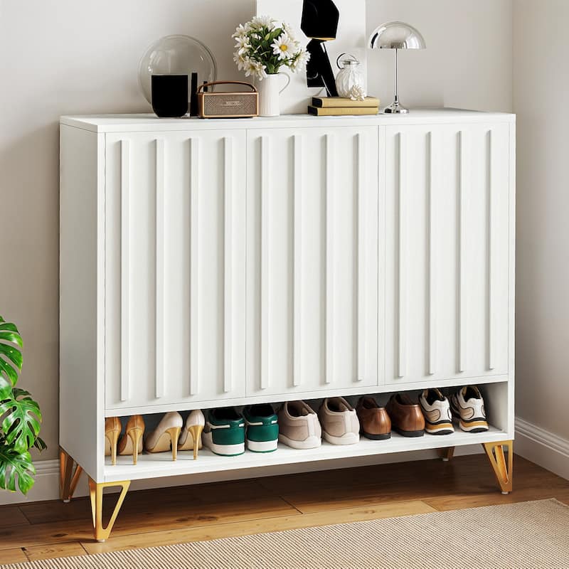 Moasis 5-Tier Shoe Storage Steel Shoe Cabinet with 3 Doors - White