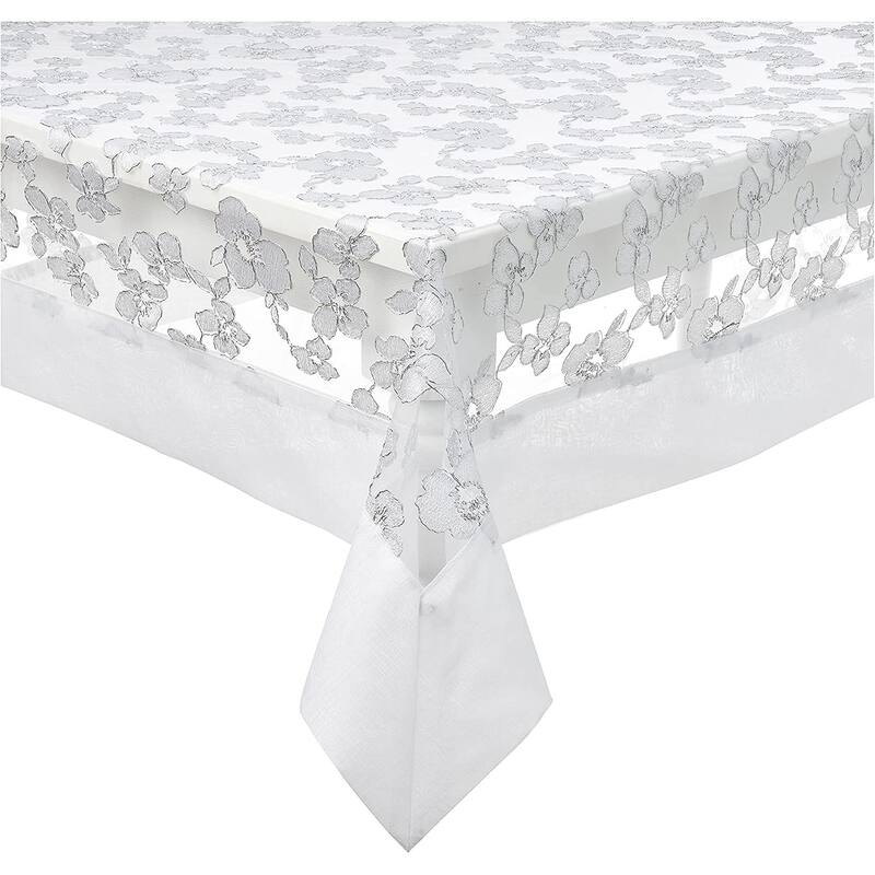 Violet Linen Ribbon Rose Mesh Lace Pattern Tablecloth