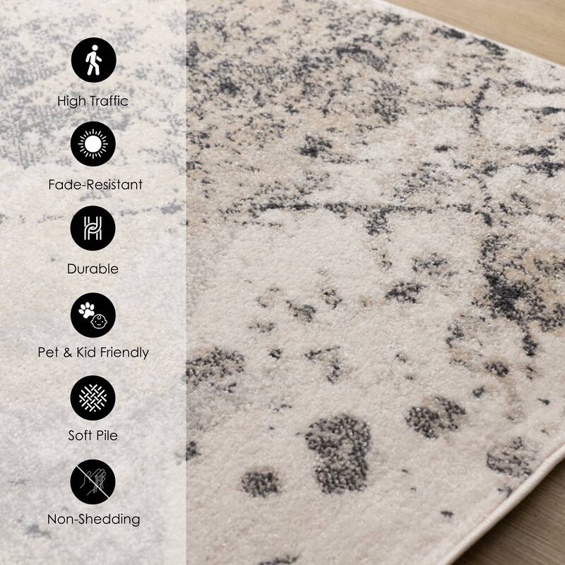 Grey Paint Splatter Abstract High-Traffic Rug