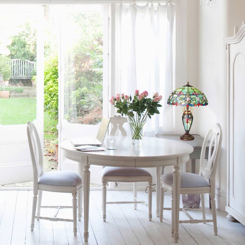 Winslow River of Goods Victorian Double Lit Stained Glass Dome Shade 24.5-Inch Table Lamp - 17.25" x 17.25" x 24.5"