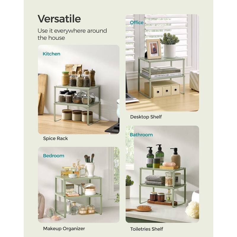 Set of 2 Stackable and Expandable Metal Kitchen Counter Shelves for Small Appliances or Spices