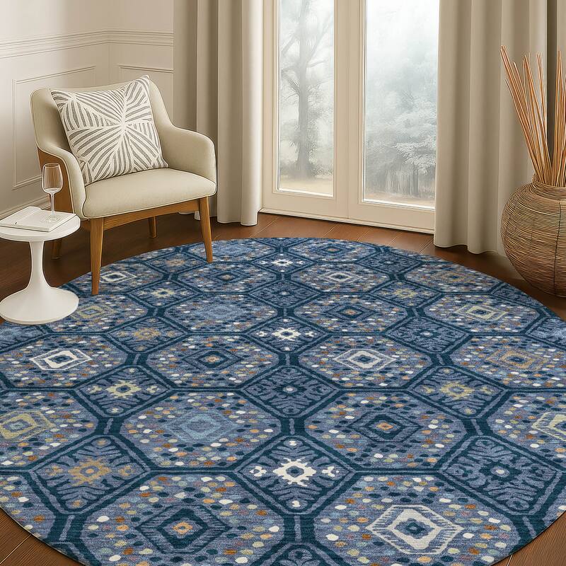 Machine Washable Indoor/ Outdoor Modern Hexi Chantille Rug