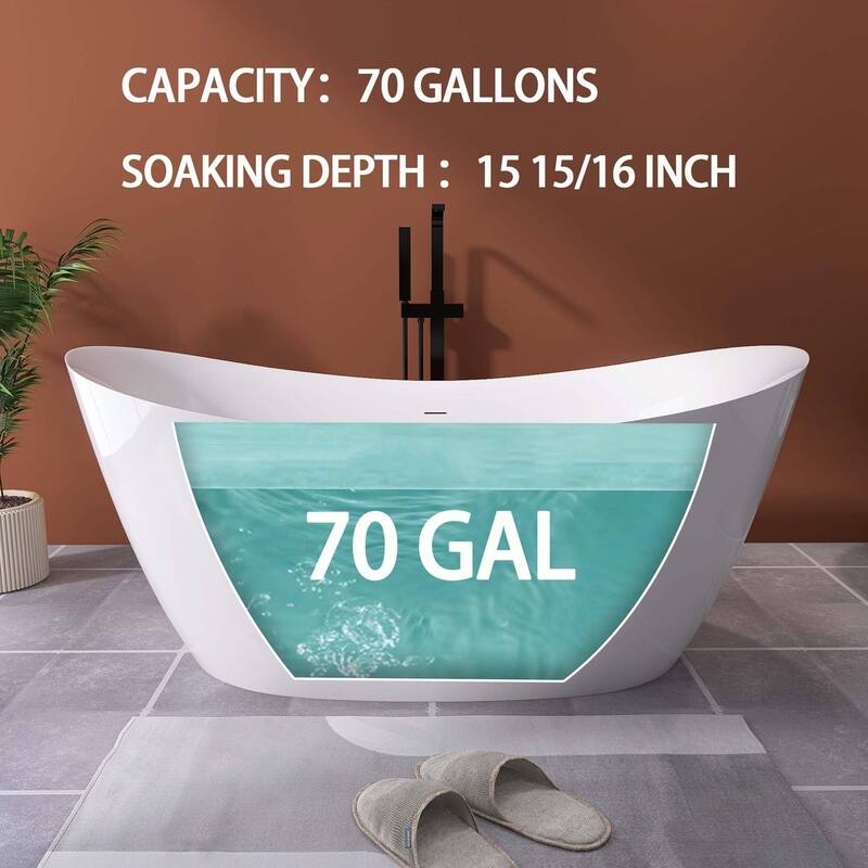 66 in. x 32 in. Acrylic Freestanding Soaking Bathtub in White