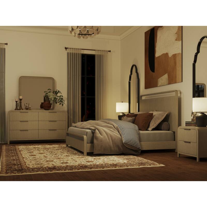 Roundhill Furniture Tavari 5-Piece Bedroom Set with Panel Bed, Dresser, Mirror, and Two Nightstands in Light Gray