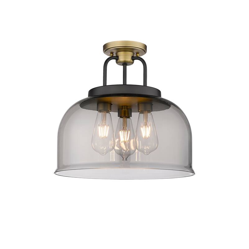 Innovations Lighting Kahana - 3 Light 15" Semi-Flush Mount - Black Brushed Brass/Light Smoke