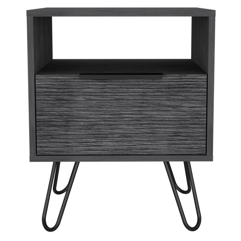 FM Furniture Vienna Nightstand with Shelves and Hairpin Legs