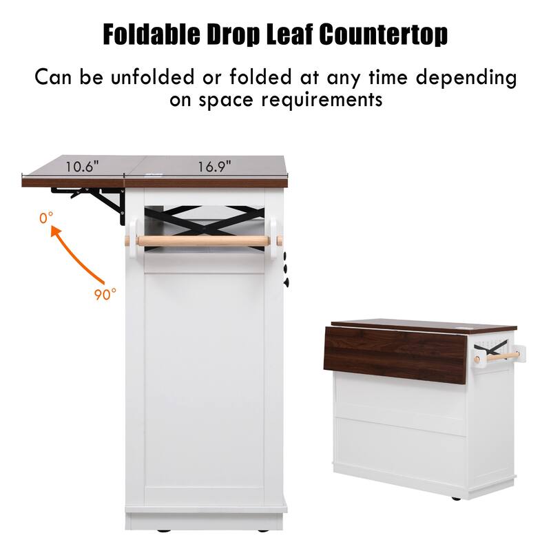 Kitchen Island with Drop Leaf, 3 Doors and 3 Drawers