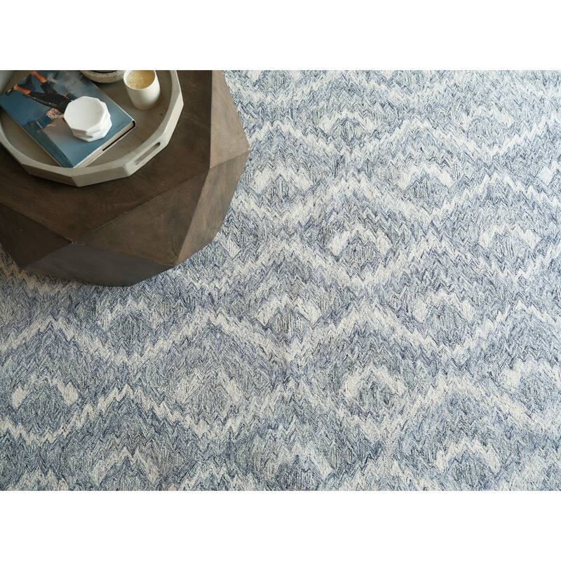 Bargello Light Blue New Zealand Wool hand-tufted Area Rug