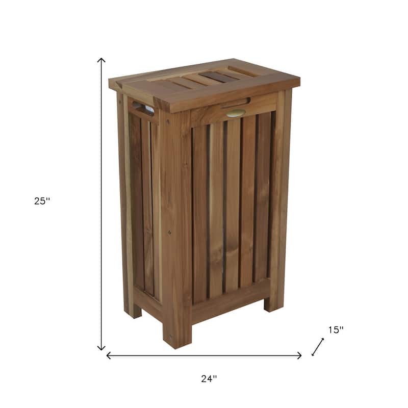 HomeRoots 24" Brown Solid Wood Laundry Hamper With Lid