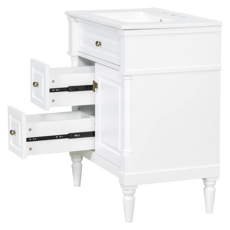 Roomfitters 30" Bathroom Vanity with Sink, Solid Wood Frame, Flip Drawer, 2 Drawers & Door Rack