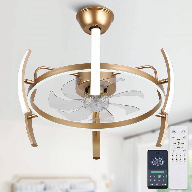 Cusp Barn 24 Inch Modern DIY Ceiling Fan with Dimmable LED Light, Silent DC Motor, 3 Color Changing Light Fixtures for Bedroom