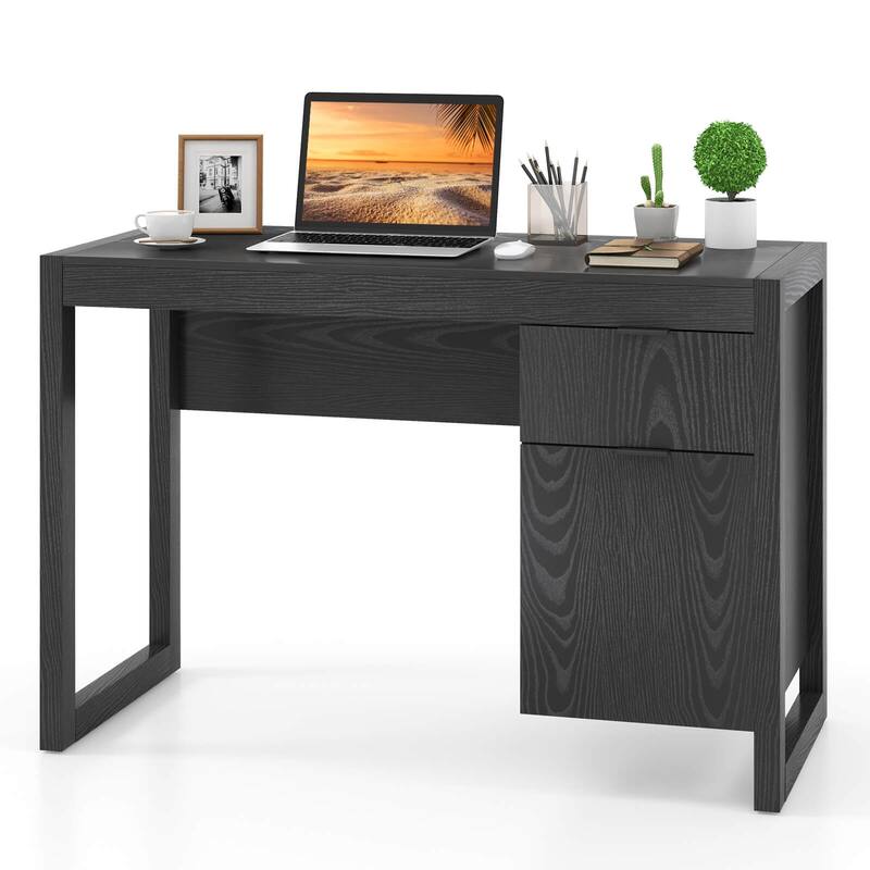 Costway Computer Desk with Storage Cabinet Pull-out Drawer Stable - Black - See Details