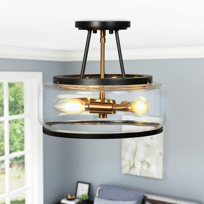 Cozia Farmhouse Black 4-light Drum Semi-flush Mount ceiling Lights Modern Gold Hallway, Entryway, Foyer Lighting - D12'' * H10''