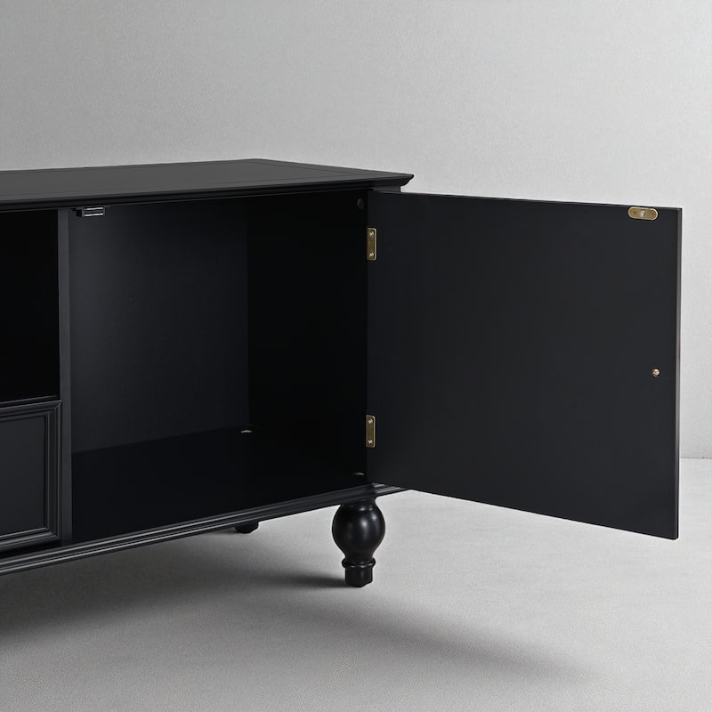 70.9" Modern TV Stand for TVs up to 80", Entertainment Center with 2 Cabinets, 2 Drawers, Open Shelf, Solid Wood Legs