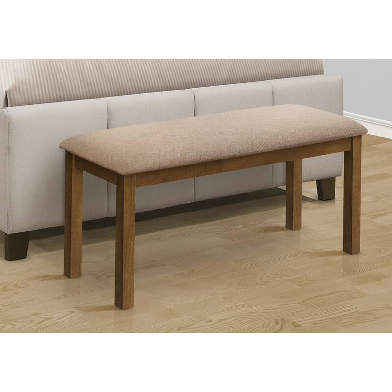 Bench, 42" Rectangular, Wood, Upholstered, Dining Room, Kitchen, Entryway, Brown And Beige, Transitional