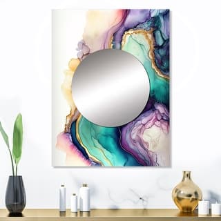 Designart "Green Purple Abstract Geode" Abstract Marble Mirror Green - Modern Large Mirror Wall Art For Bathroom