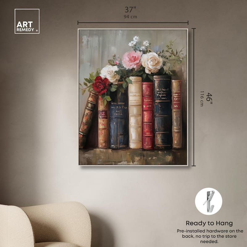 Bookshelf Bouquet I Canvas by Art Remedy