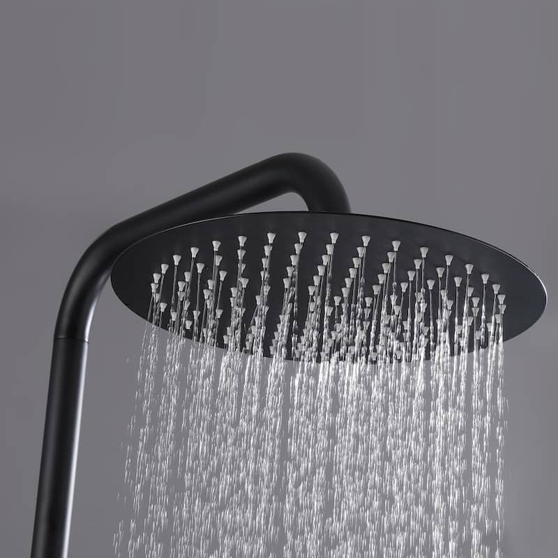 85"H Freestanding Rainfall Outdoor Shower, Stainless Steel Single Handle Shower Head Kit, Shower Fixture Combo Set