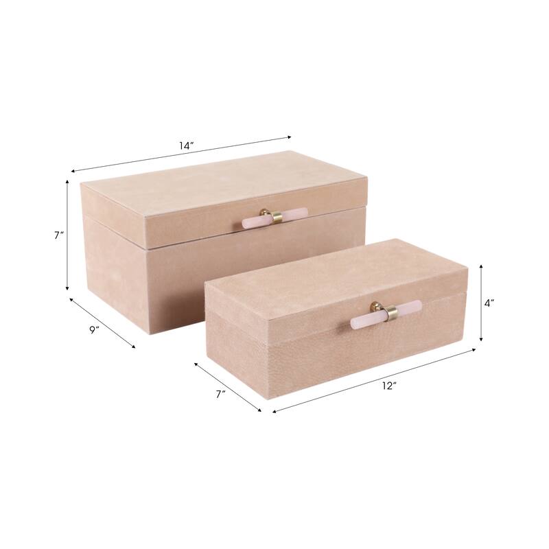 Wood Decorative Boxes with Stone Handle and Lid (Set of 2) - 4/7" Tan - 14" x 8" x 6"