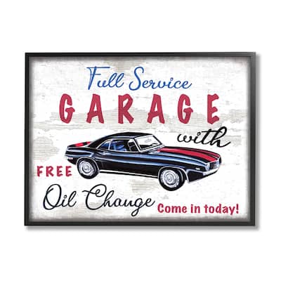 Stupell Vintage Rustic Full Service Garage Sign Sports Car Framed Wall Art - Grey