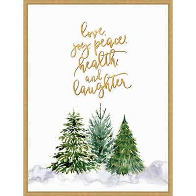 Christmas trees with holiday wishes by Rosana Laiz Blursbyai (23 x 30 in.), Framed Canvas Wall Art Print - Sylvie Bright Gold