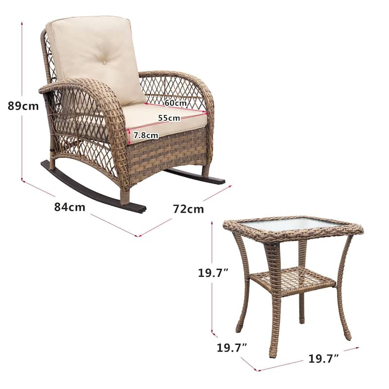 3Pcs Outdoor Patio Wicker Rocking Porch Chair