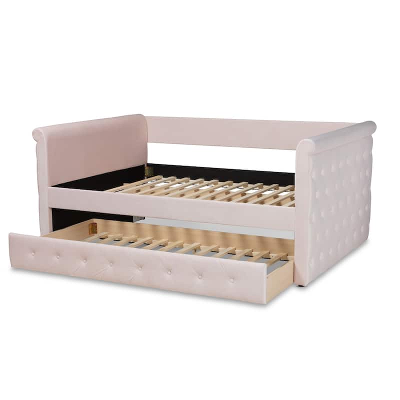 Full Size Daybed with Trundle - Velvet Upholstered Guest Bed, Modern Design, 80"L x 39"W