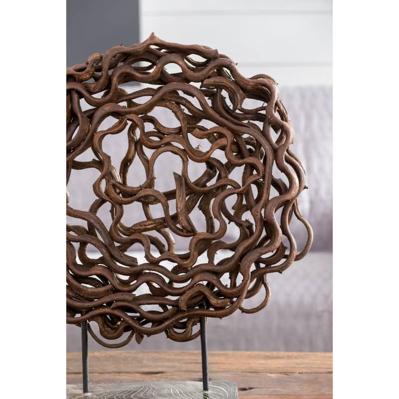Rattan Sculpture with Teak Wood Stand - 23.5"