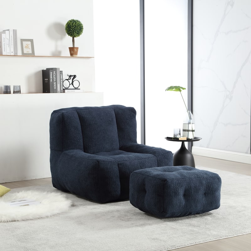 Blue Modern 38.5" Velvet Upholstered Accent Chair with Memory Foam and Ottoman for Living Room