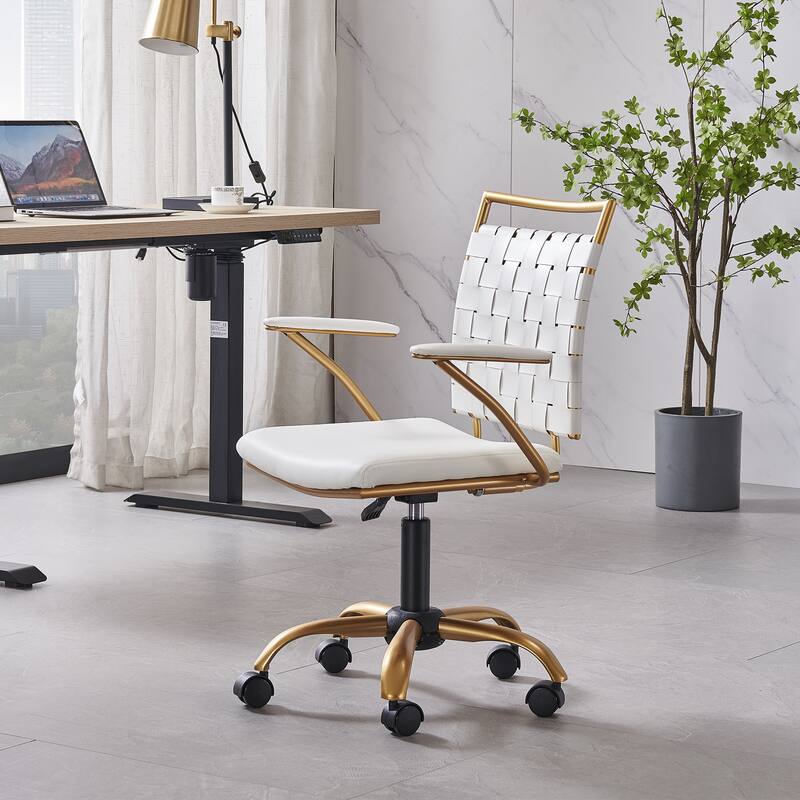 CAROCC Home Office Desk Chair Gold with Throw Pillow - White